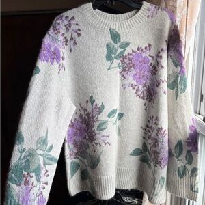 EUC Vince Floral Lilac Print Knit Sweater | Alpaca Mohair Wool | Women’s Plus 2X